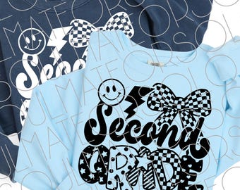 Second Grade SVG PNG, Retro Pattern Letters for Cricut, Funny 2nd Grader Shirt Design, Second Grade Teacher SVG, Black Sublimation Png
