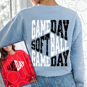 Softball SVG, Softball Printable, Game Day Svg, Retro Sports Front Back Softball Shirt Png, Black And White Svg, Gameday Softball Clipart