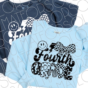 Fourth Grade SVG PNG, Retro Pattern Letters for Cricut, Funny 4th Grader Shirt Design, Fourth Grade Teacher SVG, Black Sublimation Png