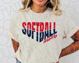 Softball Mom SVG, Softball Mom PNG, Red Navy Retro Sports Game Day Softball Sublimation Shirt Png,  Instant Digital Download Clipart for Mom