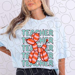 Teacher Balloon Dog Png, Retro Stacked Letter Cutecore Sublimation Design for Teachers, Instant Digital Download, Trendy Back To School Png