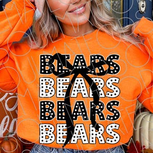 Bears PNG, Coquette School Mascot Game Day Png, Black and White Back to School Retro Sports Football Shirt Png, Basketball Bow Cheer Png