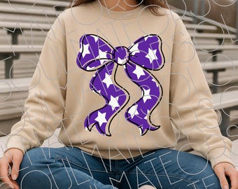 Purple Game Day Star  Bow PNG: Sports Spirit Graphic Clipart Digital Download