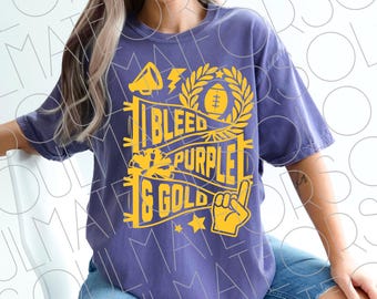 I Bleed Purple & Gold SVG PNG – Football Game Day Shirt Design Single Layer Cut File