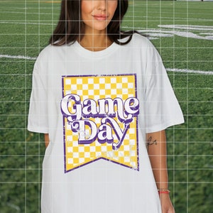 Game Day PNG,Retro Game Day Varsity Svg Png, Retro Sports Png Svg,Football Season SVG Png Purple Yellow Checkered Gameday Vibes