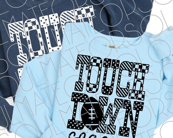 Touchdown Season SVG PNG | One-Layer Game Day Football Shirt Design | Pattern Letters Retro Cheer Graphic Sublimation Bundle