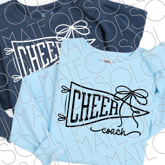 Cheer Coach SVG PNG, Retro Pennant with Bow, Team Spirit Shirt Design, Game day Coach Sublimation Graphic, Cheer Svg for DIY