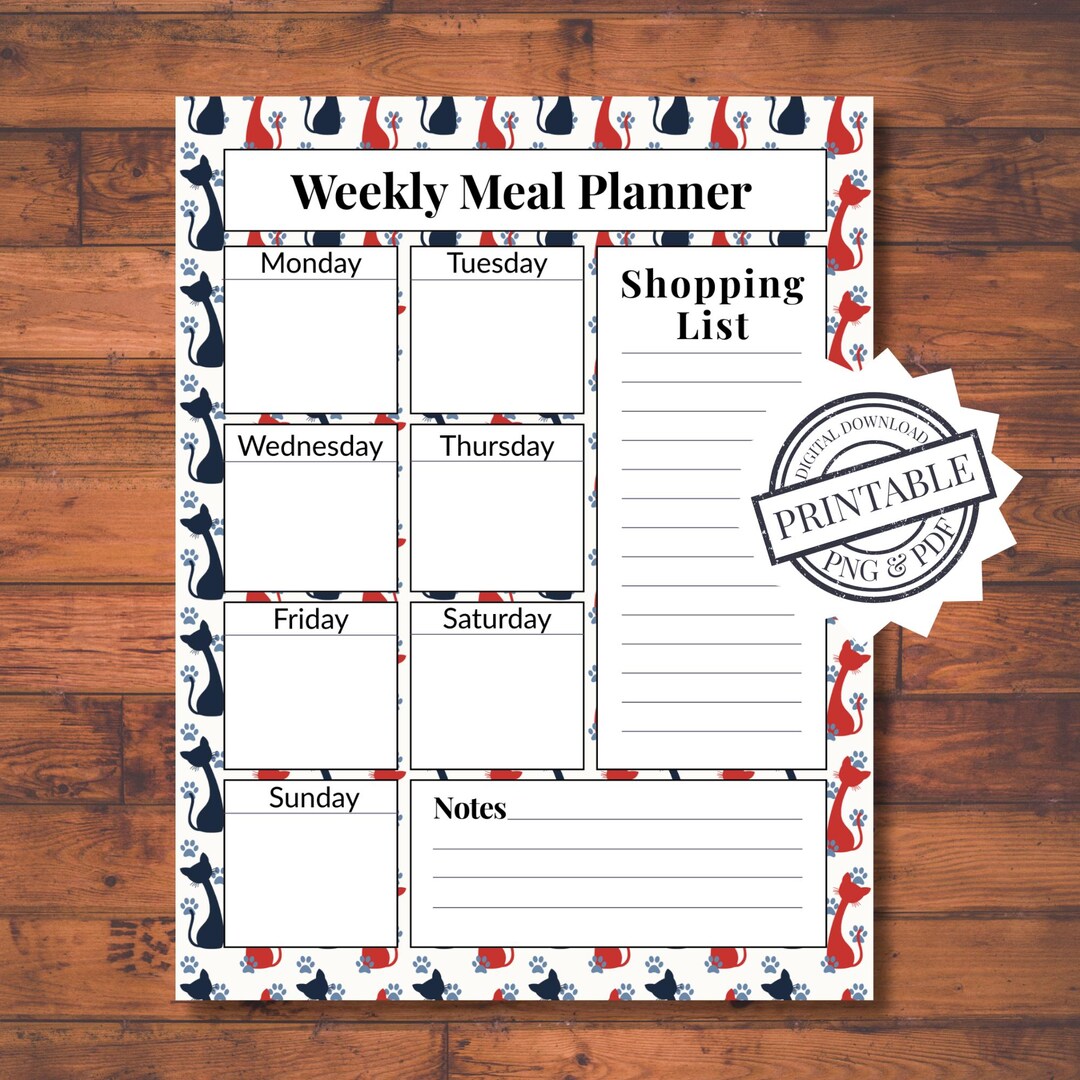 Weekly Meal Planner Printable 8.5x11 PDF Meal Planning Sheet With ...
