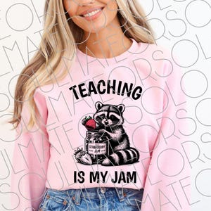 Strawberry Teacher PNG, Vintage Racoon Meme Teaching Is My Jam Cutecore Girly Sublimation Designs for Back To School Spring Summer Teachers