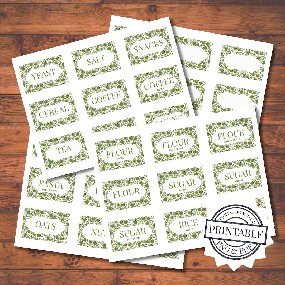 Kitchen Tags Pantry Labels Printable Set 36 Kitchen Label Stickers on 8.5x11 Sheets ...