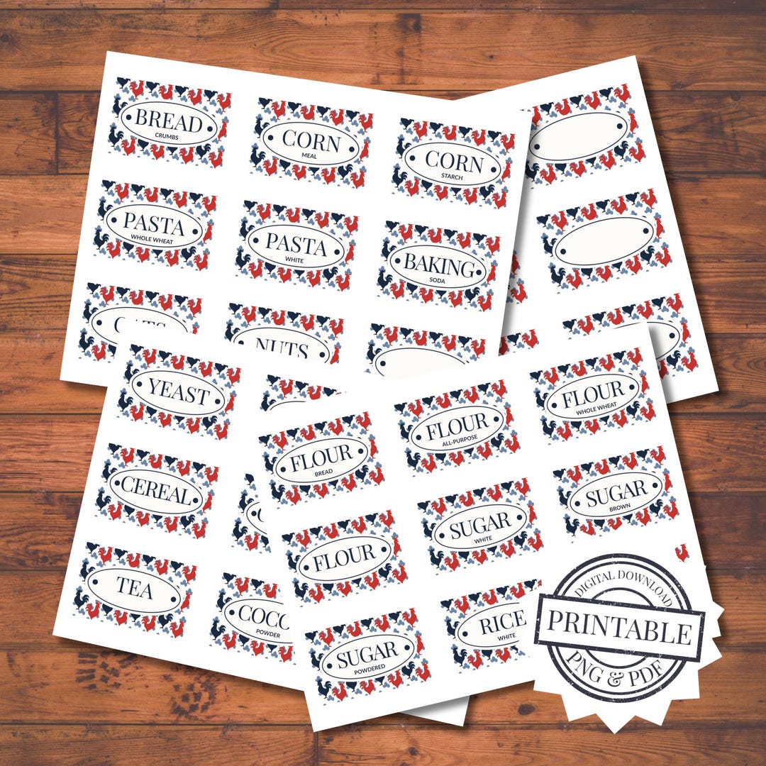 Pantry Labels Printable Set 36 Kitchen Label Stickers on 8.5x11 Sheets ...