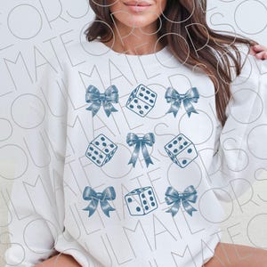 Bunco PNG File Digital Download Coquette Bunco Printable PNG Retro Bow Bunco Dice PNG, Girly Bunco Ladies Shirt Design Png For Game Night