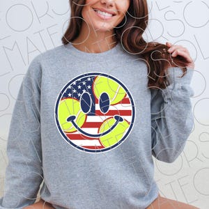 Retro USA Smile Tennis Png Digital Download, Tennis Player Png For Patriotic American Team Sports Fans Clipart,Red White Blue Flag Shirt Png
