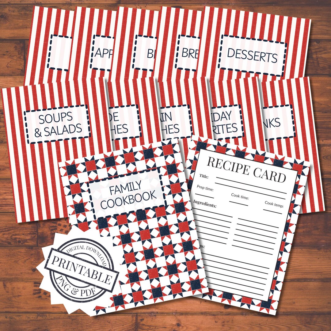 Recipe Binder Kit Printable Cookbook Cover, Recipe Page, & Divider Set ...