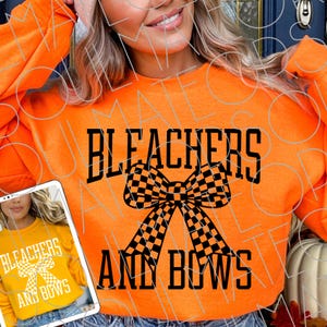 Bleachers and Bows SVG PNG, Retro Checker Bow for Cricut, Game Day Shirt Design, Cheer Mom Sublimation, Black and White Bow Graphic