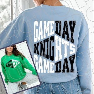 Knights SVG, Knights PNG, Game Day Svg, Game Day Png,  Retro Sports Front  Back Football Shirt Png, Black And White Gameday Vibes Download