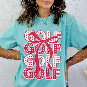 Golf Png Digital Download, Pink Coquette Bow Golf Player Png For Women, Girly Ladies Golfer Clipart, Preppy Girls Golf Shirt Png