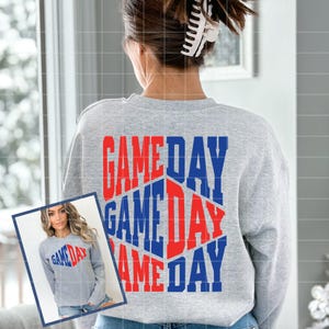 Game Day SVG, Game Day PNG, Game Day Varsity Svg Png, Retro Sports Png Svg,Front Back Football Png Svg Red And Royal Blue Gameday Vibes SVG