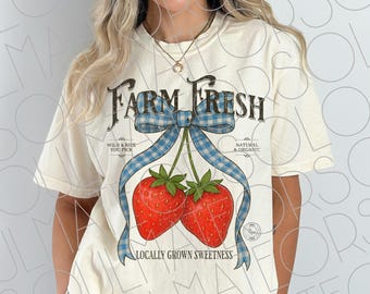 Strawberry Gingham Bow PNG: Boho Cottagecore Design (Digital Download)