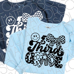 Third Grade SVG PNG, Retro Pattern Letters for Cricut, Funny 3rd Grader Shirt Design, Third Grade Teacher SVG, Black Sublimation Png