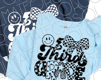 Third Grade SVG PNG, Retro Pattern Letters for Cricut, Funny 3rd Grader Shirt Design, Third Grade Teacher SVG, Black Sublimation Png