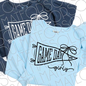 Game Day Girly SVG PNG, Feminine Pennant with Bow for Cricut, Cute Football Shirt Design, Retro Game Day Sublimation, Coquette SVG