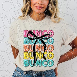 Bunco PNG File Digital Download Coquette Bunco Printable PNG Retro Bunco Dice PNG, Bow Bunco Ladies Shirt Design For Game Night