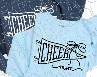 Cheer Mom SVG PNG, Retro Pennant with Bow Cut File, Cheerleader Game day Shirt Design