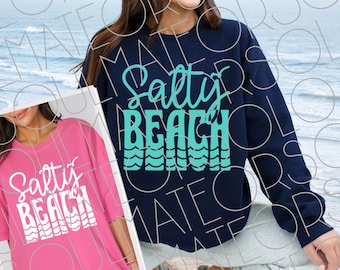 Salty Beach SVG PNG Bundle, Retro Beachy Shirt Sublimation Designs for Summer Days