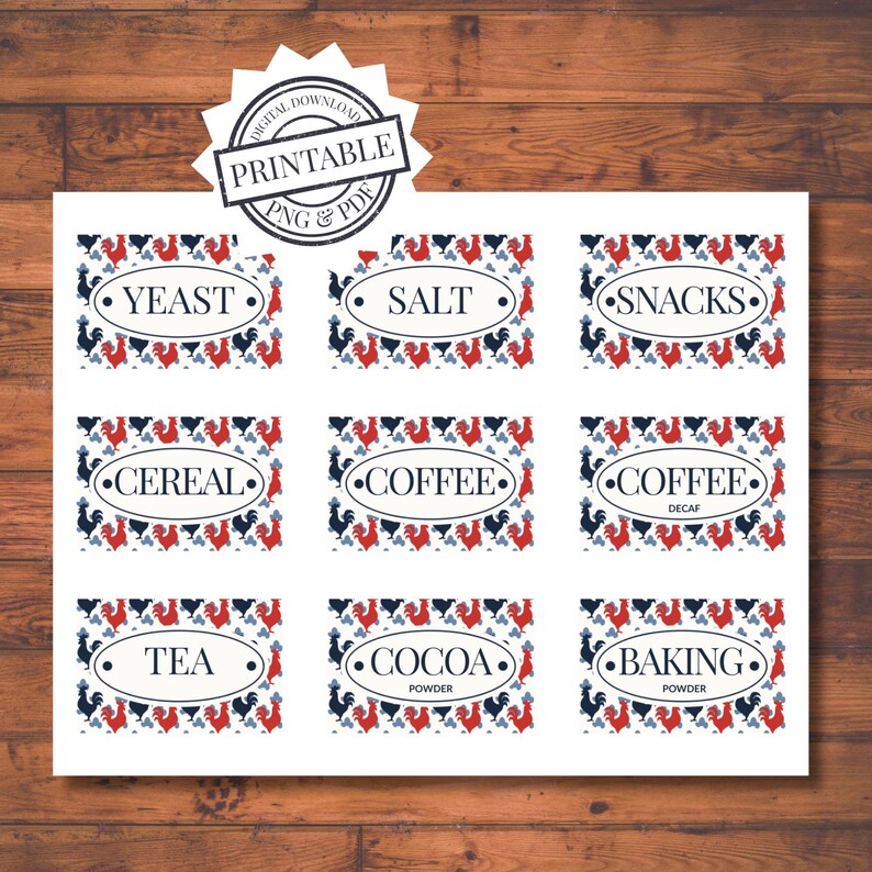 Kitchen Tags Pantry Labels Printable Set 36 Kitchen Label Stickers on 8.5x11 Sheets ...