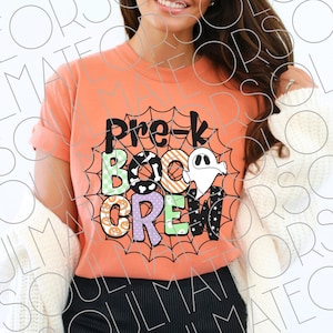 Pre-K Boo Crew PNG – Halloween Teacher Shirt Design – Cute Ghost Sublimation PNG for PreK