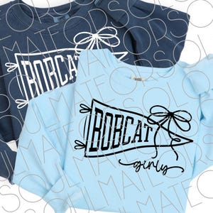 Bobcat Girly SVG PNG – Retro Game Day Pennant with Bow – Black & White PNG Mascot Graphic for Cricut – Bonus Game Day Babe Design