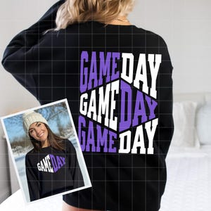Game Day SVG, Game Day PNG, Game Day Varsity Svg Png, Retro Sports Png Svg,Front Back Football Png Svg Purple And White Gameday Vibes SVG