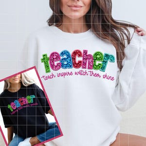 Teacher Faux Glitter Sequin Embroidery Applique Png Bundle Sublimation Shirt Designs