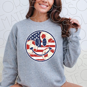 Retro USA Smile Soccer Png Digital Download, Football Soccer Clipart For Patriotic American Team Sports Fans, Red White Blue Flag Shirt Png