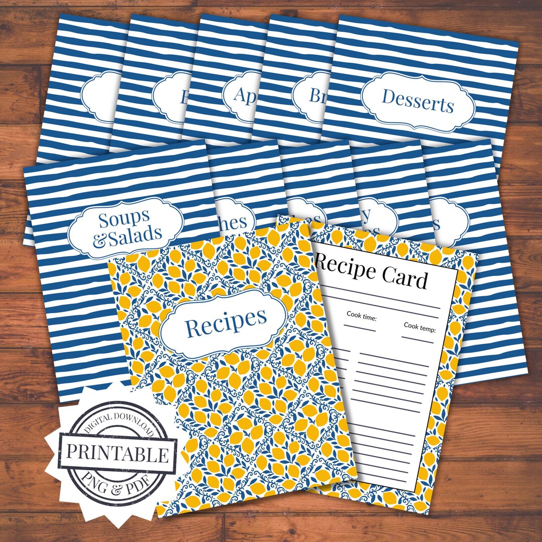 Recipe Binder Kit Printable Cookbook Cover, Recipe Page, & Divider Set ...