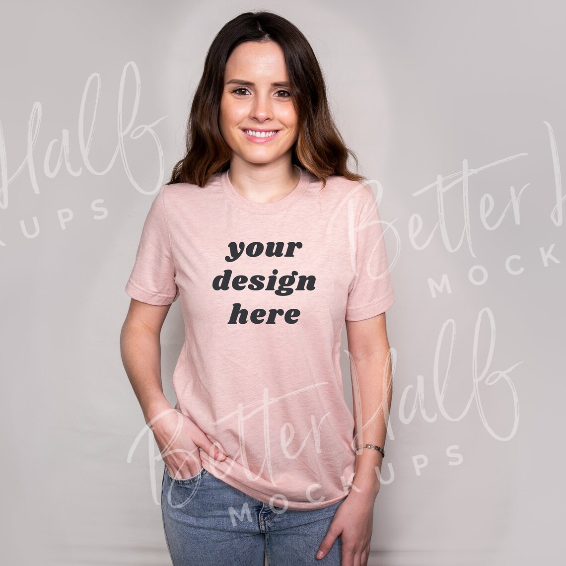 Download Heather Peach Bella Canvas 3001 Model Mockup Heather Prism | Etsy