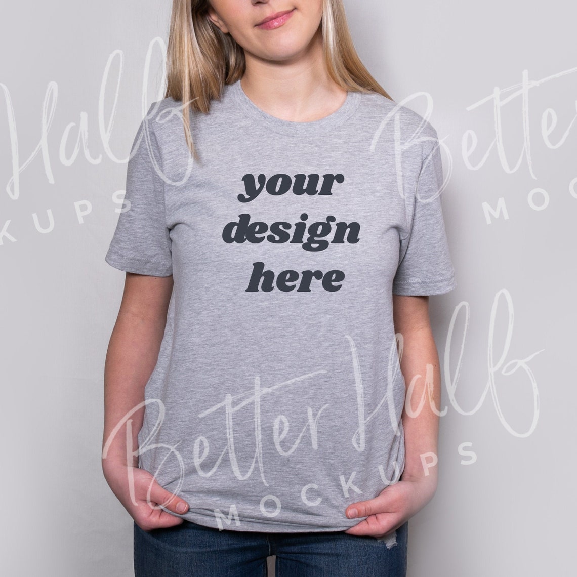 Download Heather Grey Mockup on Model Athletic Heather Shirt Mockup | Etsy