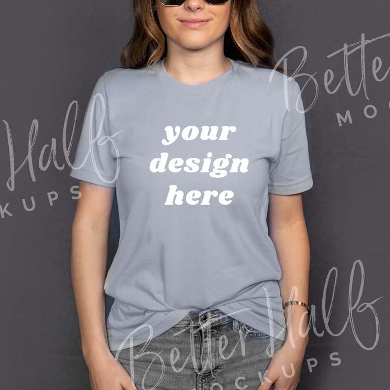 Download Light Blue Model Mockup Blue Shirt Mockup Bella Canvas 3001 | Etsy