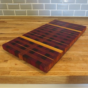 Purpleheart/Mahogany/Canarywood End Grain Exotic Hardwood Butcher Block - 15 1/4” x 8 1/2” x 1 1/4”