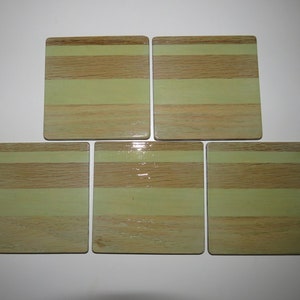 Hardwood Coasters - 4” - Set of 5 - Stained Red Oak and Poplar (Mineral Green)