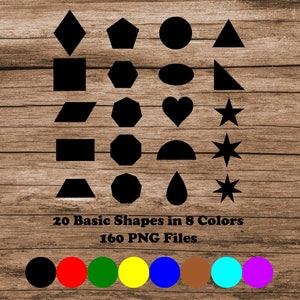 Basisvormen Clipart, PNG, Kleuren, 2D Vector vormen, Basisvormen, SVG, Tekenen, Scrapbooking, PNG, 300dpi
