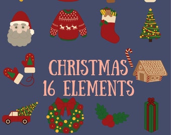 Christmas Clipart - Xmas - Family - Simple Art Elements - Bundle - Images Vector - Stars - PNG, SVG, AI - Instant Digital Download
