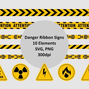 Danger signs clipart - 10 beelden - SVG, PNG - danger band - danger - tape - construction site tape - fladdertape - atomic sign - warning sign