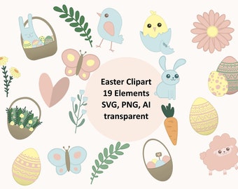 Easter Clipart - Bunny - Easter Egg - Elements - Images Collection - PNG, SVG - Dust Gas digital download