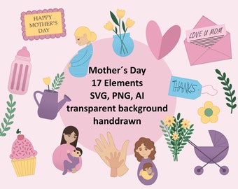 Mother's Day Clipart Bundle - mother's day gift - mothersday - mom - present - images collection - PNG, SVG - dust gas digital download