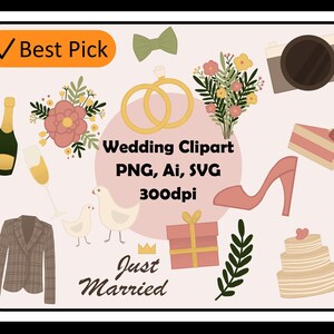 Clipart de boda - Matrimonio - Casado - Comprometido - Compromiso - Matrimonio - Novia - Novio - Esposa - ai, png, svg descarga digital instantánea
