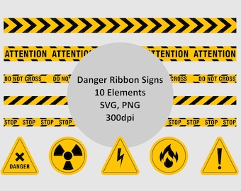 Hazard Sign Clipart - 10 Images - SVG, PNG - Hazard Tape - Danger - Tape - Construction Site Tape - Traffic Tape - Atomic Sign, Warning Sign