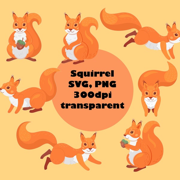 Squirrel Clipart - 7 images - animal - forest - nut - kids - wildlife - orange, brown - instant digital download