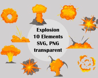 Explosion Clipart - 10 Elements - SVG, PNG - Transparent - Explosions - Boom - Cartoon - Fire - Bomb - Atombomb - digital instant download
